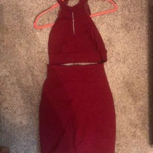 Lulus chic my interest wine red lace 2-piece dress
